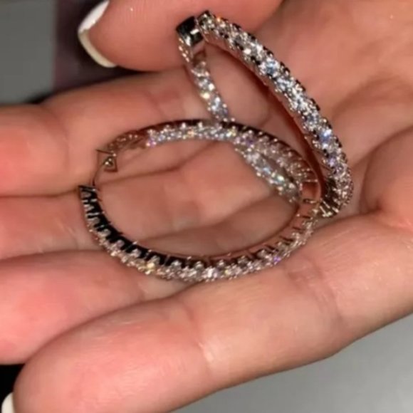 *NEW 3 Carat TW Diamond Inside Out Hoop Earrings - Picture 4 of 7